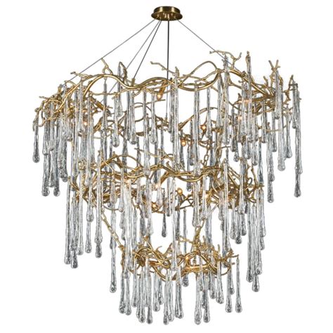 John Richard Branched Crystal Hollywood Gold Iron 20 Light Glass Chandelier