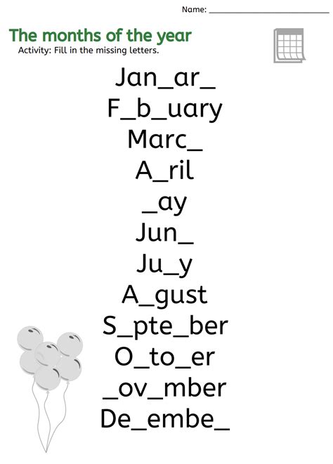 Months Of The Year Fill In The Blanks English Worksheets For Kids