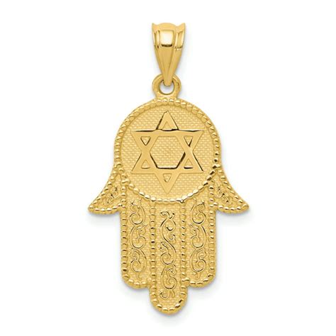 Icecarats 14k Yellow Gold Hamsa Jewish Jewelry Star Of David Pendant