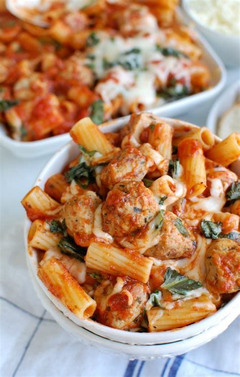 Add drained pasta and zucchini and toss everything to combine. Easy Baked Rigatoni with Chicken Meatballs - A Cedar Spoon