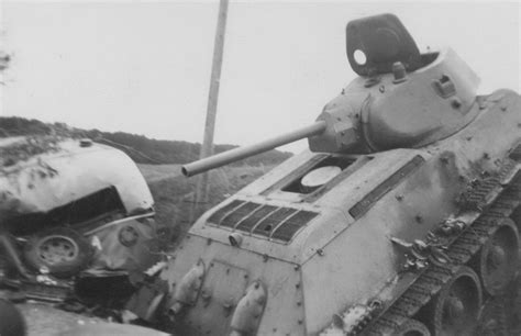 A Damaged And Abandoned T 34 Tank 1941 2 Aircraft Of World War Ii