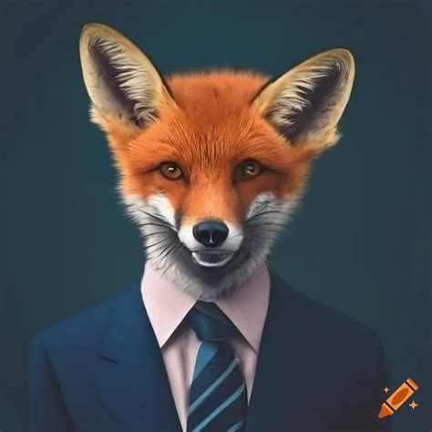 Portrait Of A Fox Wearing A Suit And Tie On Craiyon