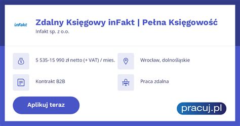 Praca Zdalny Księgowy inFakt Pełna Księgowość Infakt sp z o o Wrocław