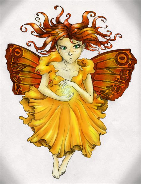 Red Haired Fairy Girl Casting Magic Spell Stock Illustration