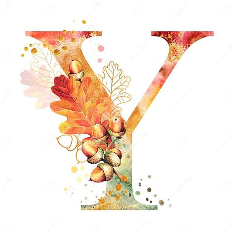 Fall Watercolor Letter Y Watercolor Autumn Alphabet Stock Image