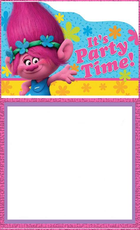 We found these cute free printable trolls party invitations and with all these super bright colors, trolls makes a great theme for a birthday party! Free Printable Trolls Invitation Card | Invitations Online