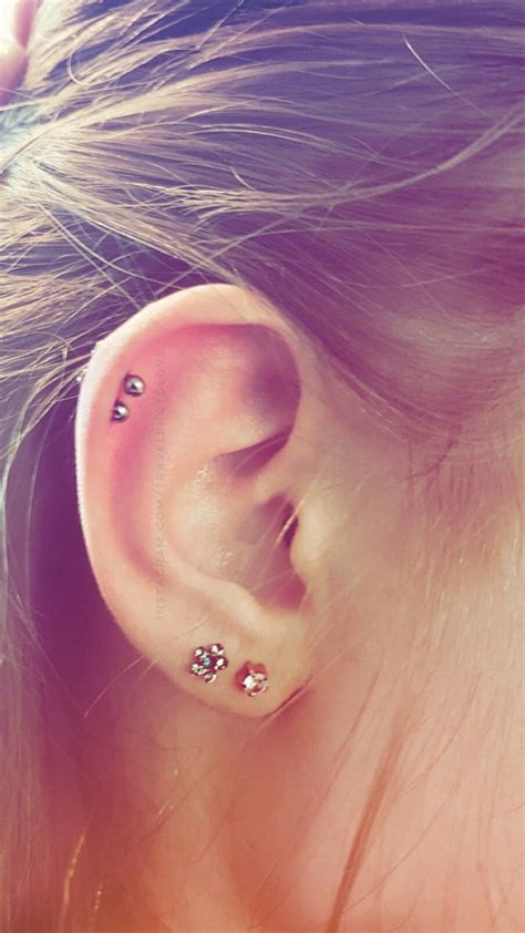 Double Helix Piercing Studs With First And Second Lobe Piercings Long Hair Pretty Studs