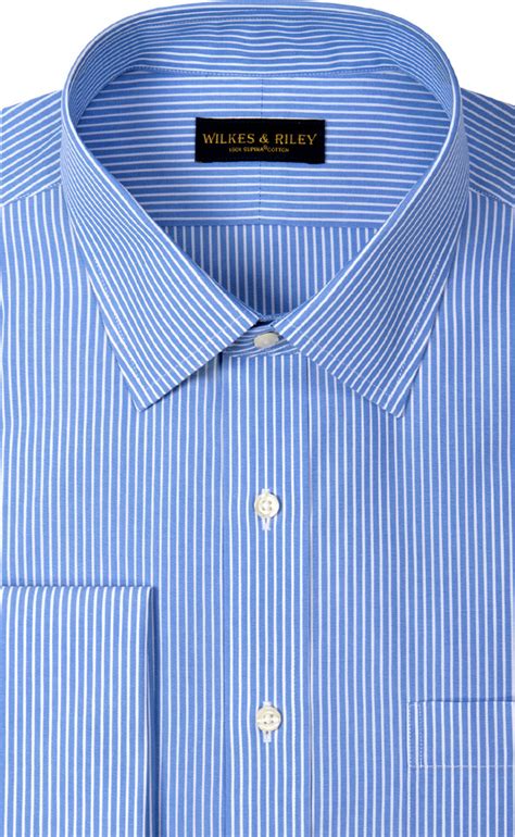 Mens Classic Fit Non Iron Blue Reverse Stripe Spread Collar French