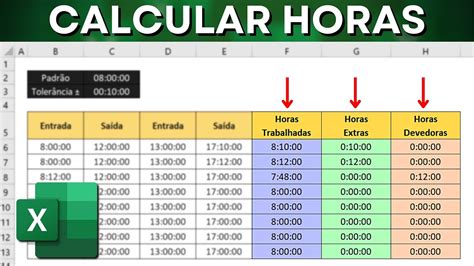 Cálculo de Horas Extras Tolerância no Excel Horas Trabalhadas