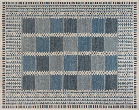 Contemporary Scandinavian Rug In Shades Of Blue And Smoky Grey N12193