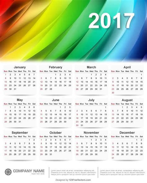 Printable 2017 Calendar Vector