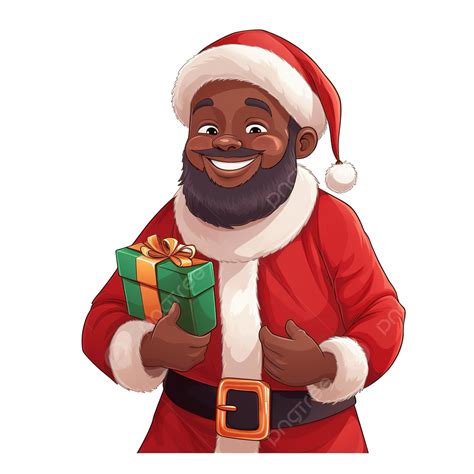 American African Santa Claus Holding Bag With Presents And Smiling