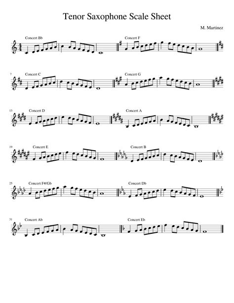 Tenor Saxophone Scale Sheet Sheet Music For Piano Solo Easy