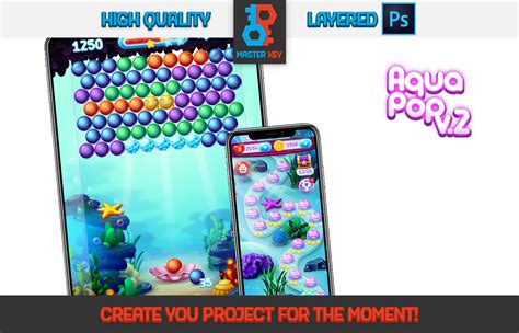 full aqua bubble shooter gui asset on behance