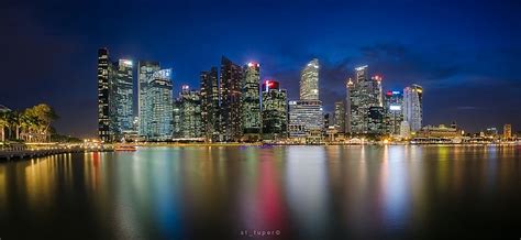 Singapore Cbd At Night Singapore Landscape Cityscape