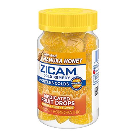 Zicam Cold Remedy Zinc Medicated Fruit Drops Manuka Honey Flavor Homeopathic Cold Shortening