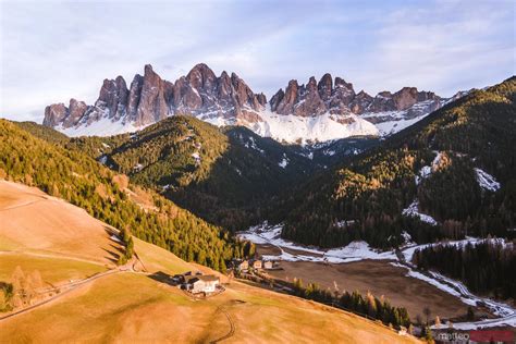 Matteo Colombo Photography Aerial View Of Valley At Sunset Dolomites