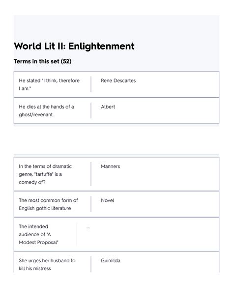 World Lit II Enlightenment Flashcards Quizlet World Lit II