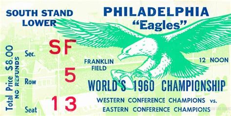 1960 Philadelphia Eagles Football Ticket Row One Brand