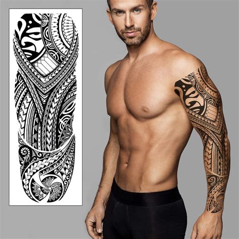 buy polynesian temporary tattoo sleeve transfer full arm tribal waterproof fake tattoo sticker