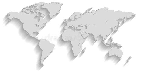 Grey Vector World Map Illustration Isolated On White Background Stock