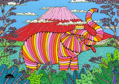 Mount Fuji Elephant Premium Giclée Fine Art Print Mulga The Artist