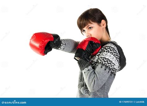 Beautiful Girl In Boxing Gloves Punching Stock Image Image Of