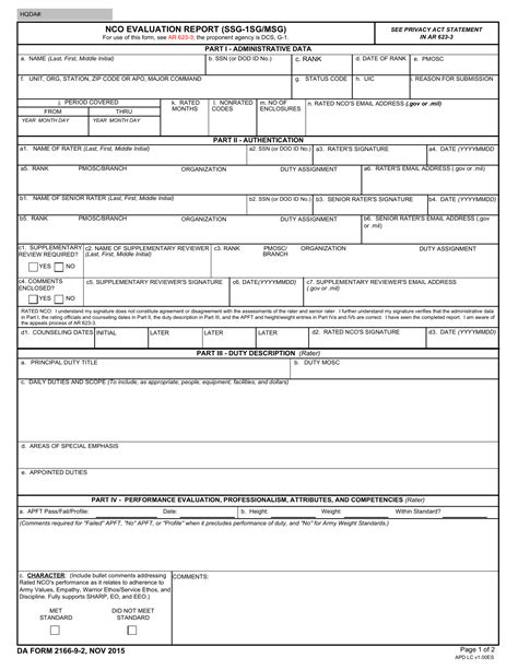 Da Form 2166 9 2 Fill Out Sign Online And Download Fillable Pdf