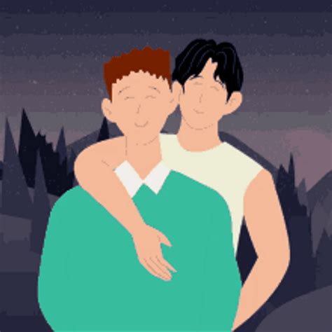Animated Gay Love Couple Back Hug Smiling 