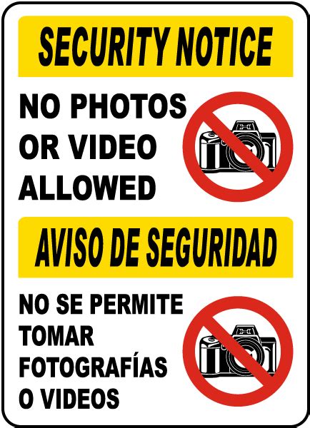 Click the sign to purchase and for more details. Bilingual Photos or Video Prohibited Sign F7021BI - by ...