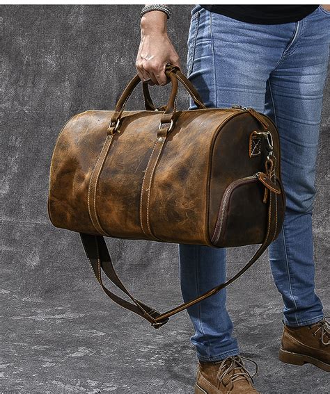 Retro Brown Leather Mens Business Overnight Bag Large Travel Bag Coff