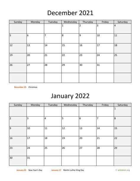 December 2021 And January 2022 Calendar