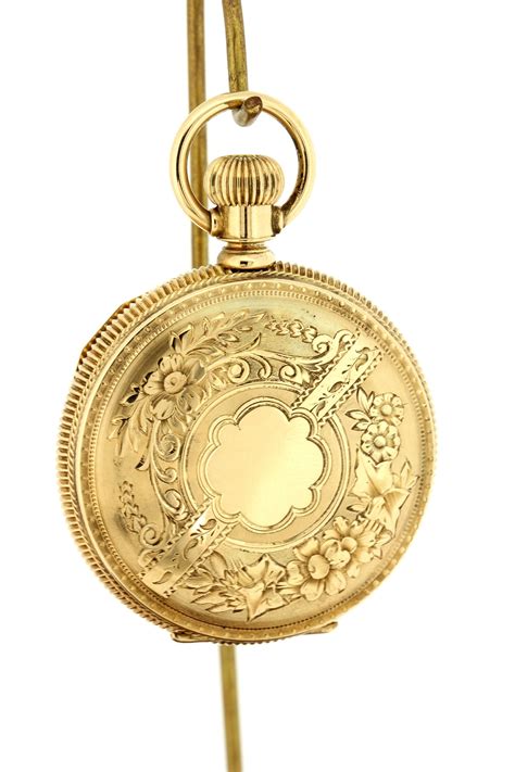 Vintage 1887 Solid 14k Yellow Gold Elgin Pocket Watch Egraved Foral