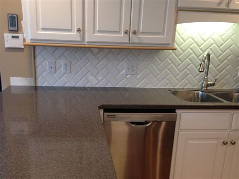 Classic Herringbone Design With Primus White 3x6 Beveled Subway Tile