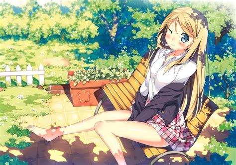 Sfondi Illustrazione Anime Girls A Piedi Nudi Cartone Animato Uniforme Scolastica