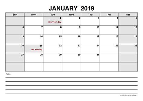 2019 Blank Calendar Pdf Free Printable Templates