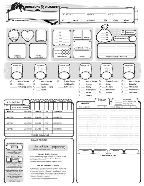 Dungeons And Dragons Character Sheet Printable