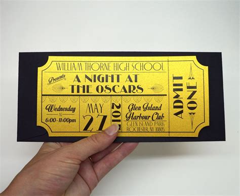 Old Hollywood Art Deco Red Carpet Gold Movie Ticket Prom Invitation