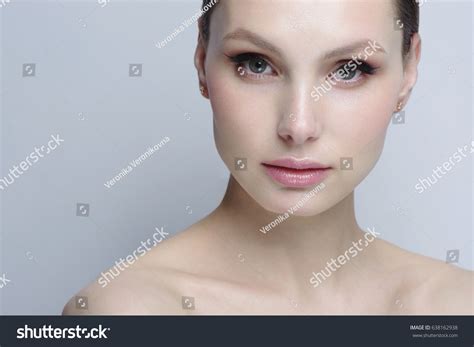 Beautiful Model Nude Makeup Healthy Skin Stock Photo