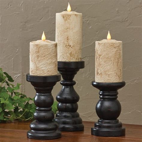 Black Wood Pillar Candle Holders Art Deco Simple Black Wood Candle