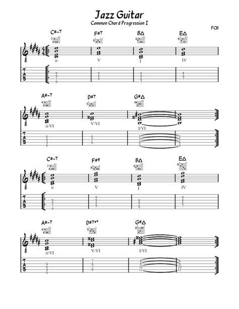 Jazz Guitar Common Chord Progression I Sheet Music For Guitar Solo