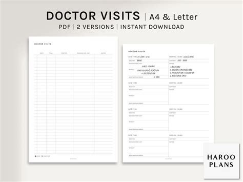 Doctor Visits Log A4 Us Letter Printable Planner Inserts Etsy