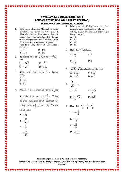 Latihan Soal Bilangan Bulat Pecah Dan Operasi Aljabar Kelas 9 Materi Soal