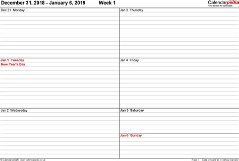 Each weekly planner has an individual separate calendar page for every week. Weekly calendar 2019 UK - free printable templates for PDF