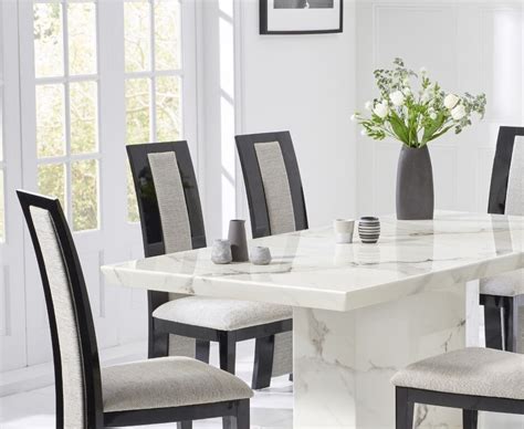 Vecelo dining table with chairs /dining room furniture. 200cm White marble dining table and 8 fabric chairs ...