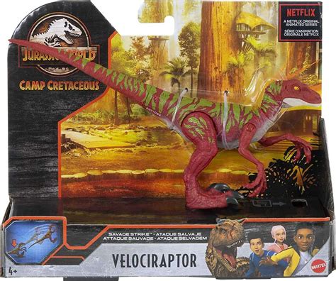 Jurassic World Camp Cretaceous Velociraptor Action Figure Red With Green Stripes Mattel Toywiz