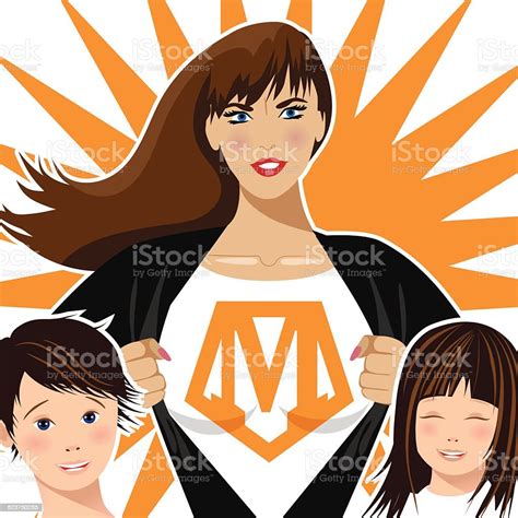 Supermom With Two Children Closeup Stock Illustration - Download Image ...