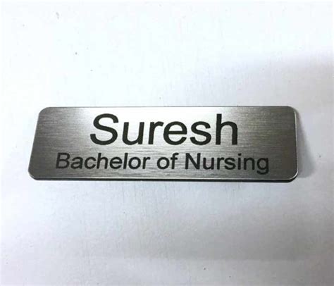 Brushed Silver Name Badge With Pin Attached Laserable Plastic 70 X 23