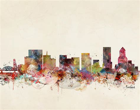 Portland Oregon Skyline Painting By Bri Buckley Fine Art America