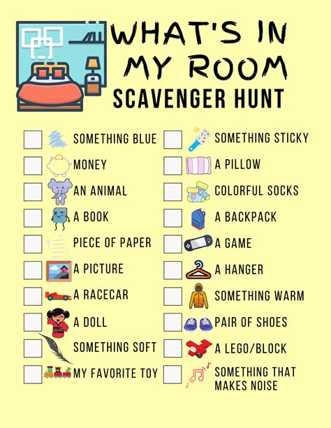 Easy Whats In My Bedroom Indoor Scavenger Hunt Printable About A